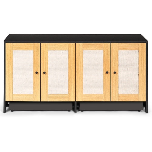 Double Litter Box Enclosure,Cat Litter Box Enclosure For 2 Cats, Hidden Litter Box Furniture With Rattan Doors, 47 L X 19.8 W X 21.8 H,Black