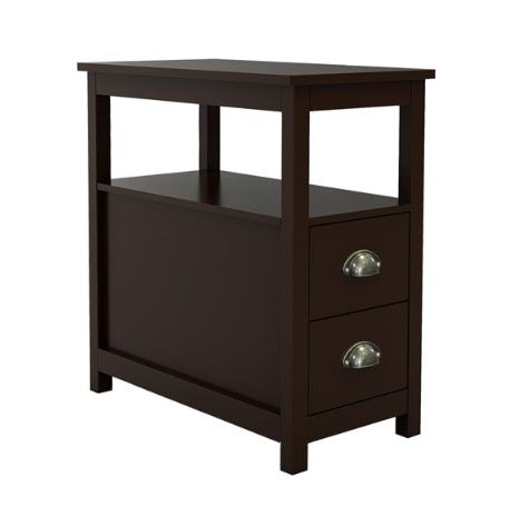 Narrow Bedside Table With Two Drawers And Open Shelves
