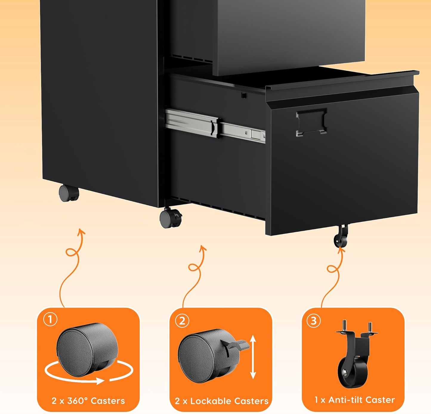 2 Drawer Mobile File Cabinet, Metal Under Desk Cabinet With Lock Name Card Holder For Office Home, Legal Letter Size, Assembly Required