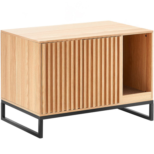Cat Litter Box Enclosure, Hidden Litter Box Furniture, Wooden Cat Washroom Indoor With 2 Doors & Study Metal Legs, Cat House Cabinet Hidden Fit Most Of Litter Box, 31.5"L X 20"W X 22"H, Natural