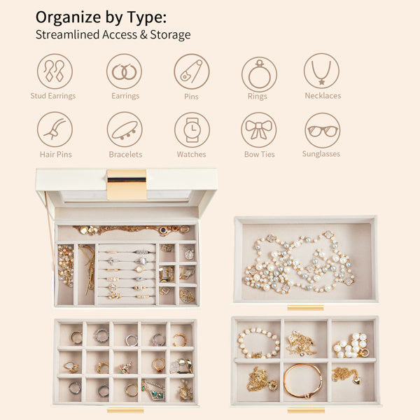 Top Visible Storage With 2-drawer White Cabinet And Pink Velvet Jewelry Box