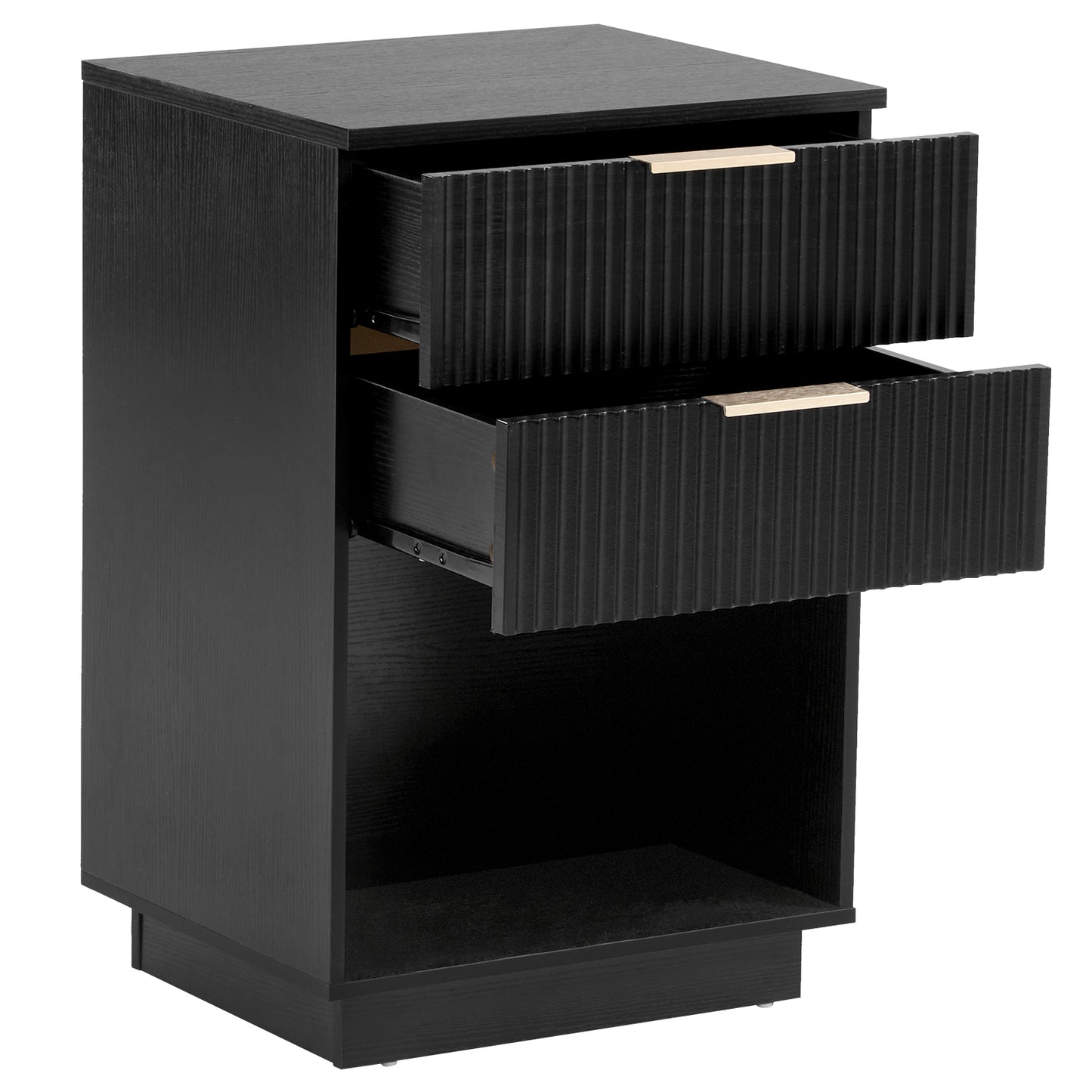 Black P2 Density Board, Wave Pattern Drawer Surface, 2 Drawer Bedside Cabinet 1pc