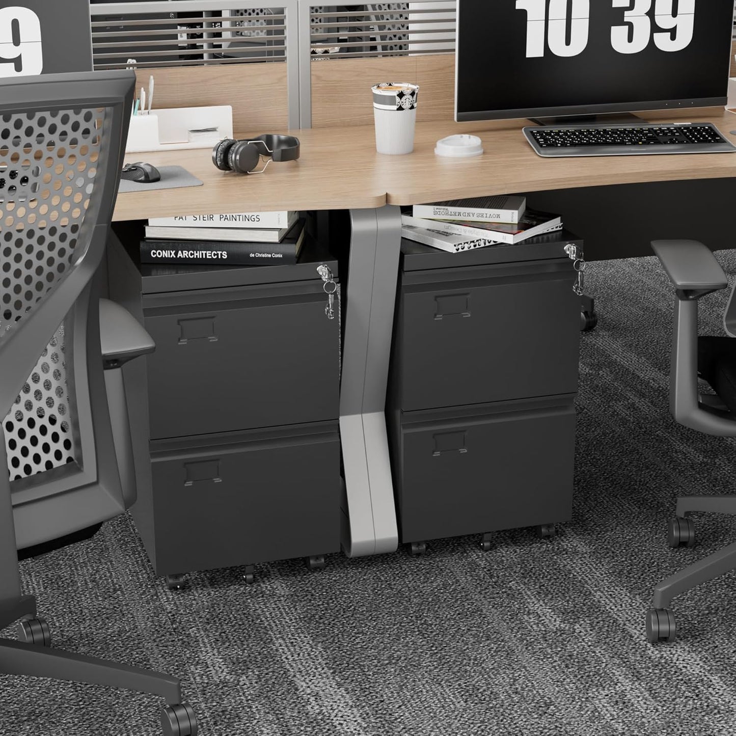 2 Drawer Mobile File Cabinet, Metal Under Desk Cabinet With Lock Name Card Holder For Office Home, Legal Letter Size, Assembly Required