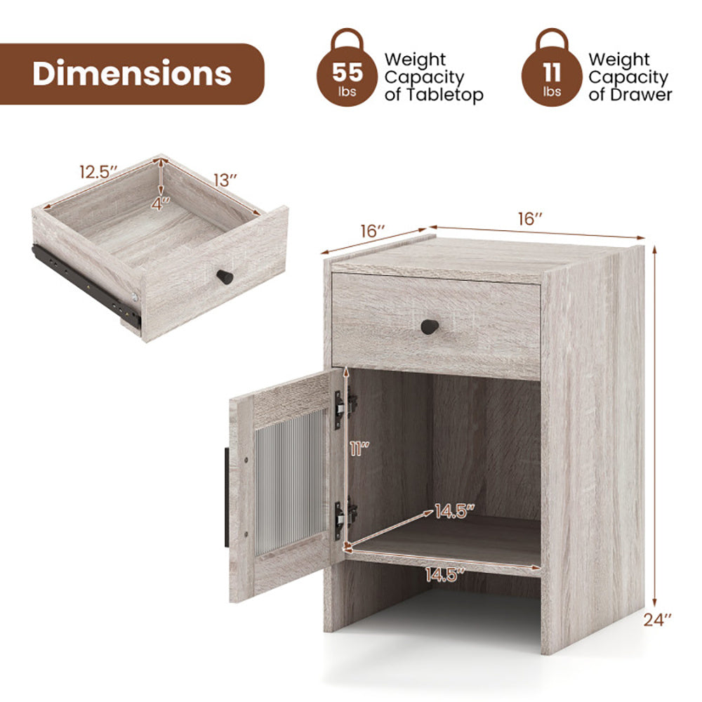 Nightstand With Drawer And Cabinet