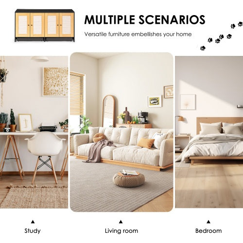 Double Litter Box Enclosure,Cat Litter Box Enclosure For 2 Cats, Hidden Litter Box Furniture With Rattan Doors, 47 L X 19.8 W X 21.8  H,Black