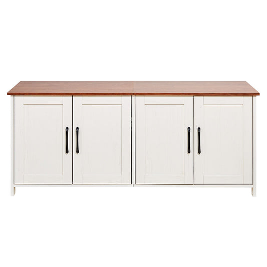 Cat Litter Box Enclosure For Multi Cats, 47.2 In Hidden Litter Box Cabinet With 4 Doors & 2 Entries, Indoor Cat Washroom, Wooden Kitty House Furniture, Fit Most Litterboxes, Brown & White