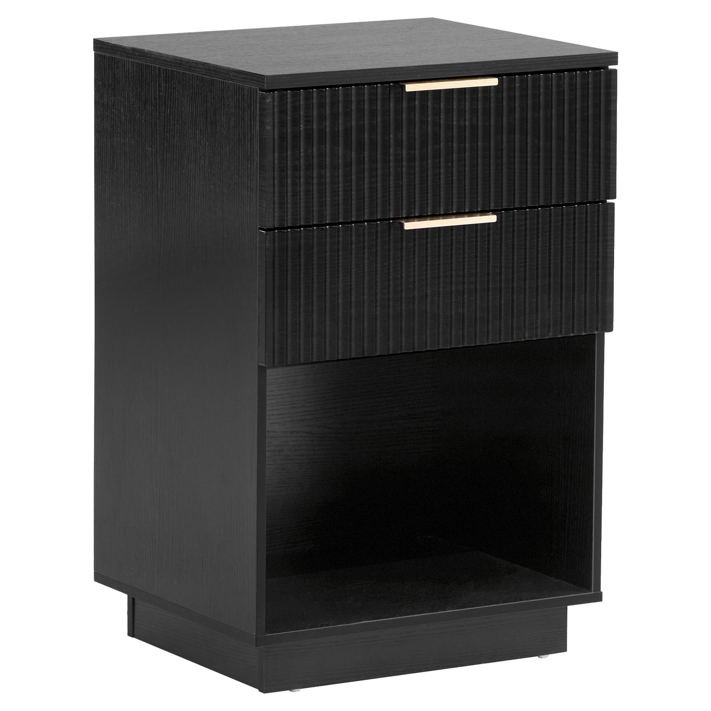 Black P2 Density Board, Wave Pattern Drawer Surface, 2 Drawer Bedside Cabinet 1pc