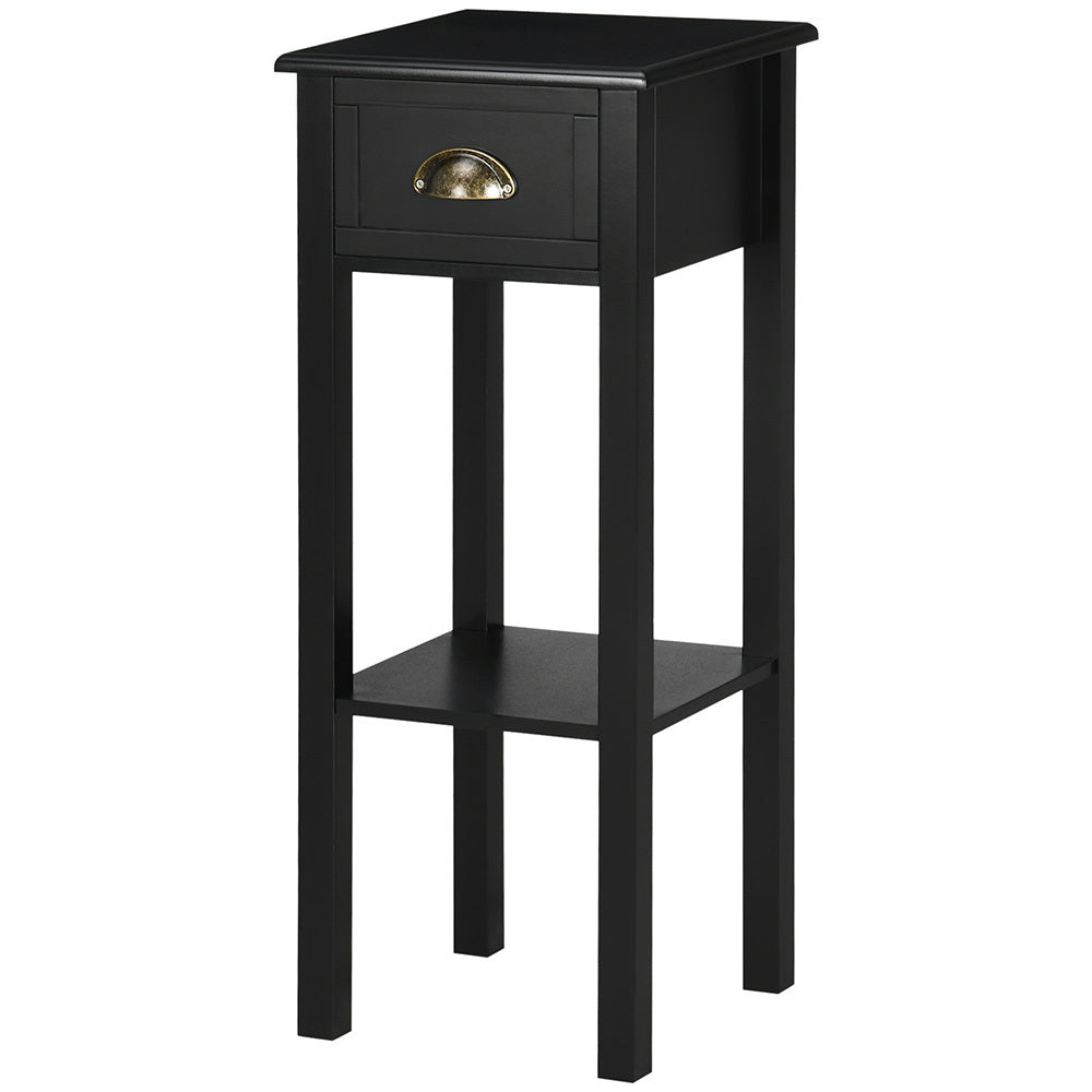 2-Tier Side Table With Drawer Shelf, End Table For Living Room Hallway, Black